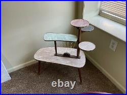 12 high vintage wooden plant stand / display table with Formica 1950's/60's
