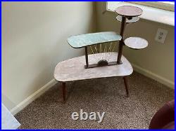 12 high vintage wooden plant stand / display table with Formica 1950's/60's