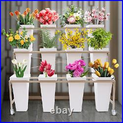 12x Square Buckets 3 Layers Metal Plant Stand with Wheels Flower Display Stand