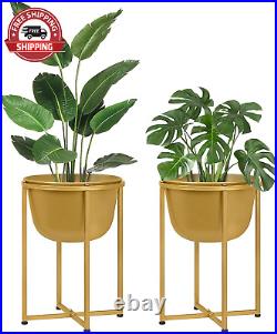 13'' Large Metal Planter Pots with Stands, Mid Century Plant Stand Indoor Outdoo
