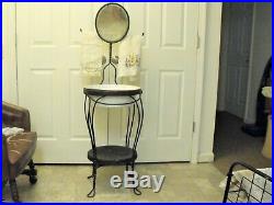 1900'S METAL WASH STAND BEVELED MIRROR TOWEL ARMS TWIST LEGS Plant stand