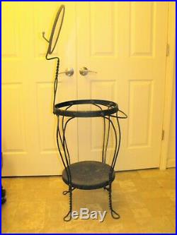 1900'S METAL WASH STAND BEVELED MIRROR TOWEL ARMS TWIST LEGS Plant stand