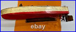 1933 ORIGINAL Vintage Lionel-Craft Toy Boat RARE No Key Wind Up With Stand Works