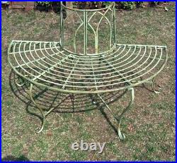 1/2 Round Tree Bench/Plant Stand Wrought Iron Antique Mint Green Finish