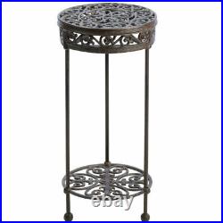 24 Inch Round Indoor/Outdoor Decorative Iron Double Plant/Flower Stand End Table