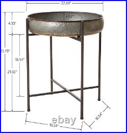 25.8H Metal Plant Stand with Removable round Tray, Folding Galvanized Coffee Sof