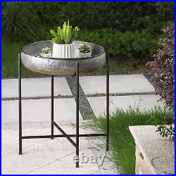 25.8H Metal Plant Stand with Removable round Tray, Folding Galvanized Coffee Sof