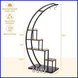 2Pcs 5 Tier Metal Plant Stand Creative Half Moon Shape Ladder Flower Stand Rack
