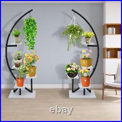 2Pcs 5-Tier Modern Bonsai Plant Metal Stand Curved Moon Flower Pot Display Rack