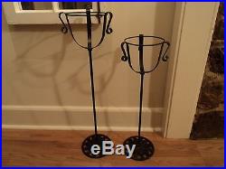 2 Matching Antique Wrought Iron Metal Plant Stands CAST LEAF vtg victorian RARE