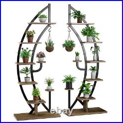2 PCS 6 Tier 9 Potted Metal Plant Stand Curved Stand Holder Display Shelf withHook