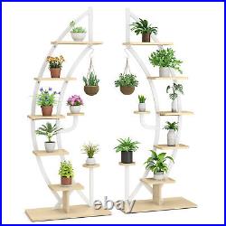2 PC 6 Tier Potted Metal Plant Stand Curved Stand Holder Display Shelf withHook