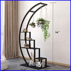 2 Pack 5 Tier Plant Stand Metal Half Moon Shape Ladder Shelf Black Display Set