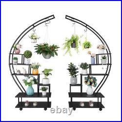 2 Pack 6 Tier Plant Stand Metal Half Moon Shape Ladder Display Shelf With Wheels
