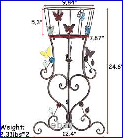 2 Pack Metal Plant Stands, 25H Wrought Iron Tall Plant Stand, Heavy Duty Vintag