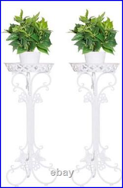 2 Pack Metal Potted Plant Stand Tall Flower Pot Holder Indoor Outdoor Decorative