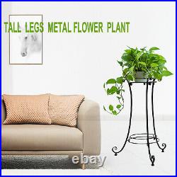 2 Pack Metal Tall Plant Stand Flower Pot Holder Display Shelf Outdoor Art Black