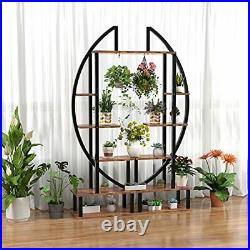2 Pcs 6 Tier Tall Metal Indoor Plant Stand with 2 Pcs Rustic Brown Half Moon