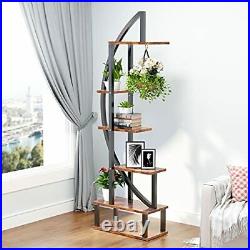2 Pcs 6 Tier Tall Metal Indoor Plant Stand with 2 Pcs Rustic Brown Half Moon
