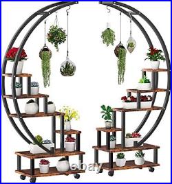 2 Pcs 6 Tier Tall Metal Indoor Plant Stand with Detachable Round-Rustic Brown