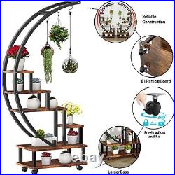 2 Pcs 6 Tier Tall Metal Indoor Plant Stand with Detachable Round-Rustic Brown