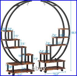 2 Pcs 6 Tier Tall Metal Indoor Plant Stand with Detachable Wheels, Half-Moon-Sha