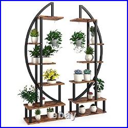 2 Pcs 6 Tier Tall Metal Indoor Plant Stand with Hanging Loop, Plant Shelf