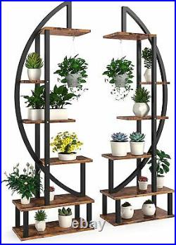 2 Pcs 6 Tier Tall Metal Indoor Plant Stand with Hanging Loop Plant Shelf Holder