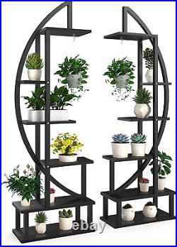 2 Pcs 6 Tier Tall Metal Indoor Plant Stand with Hanging Loop, Plant Shelf Holder