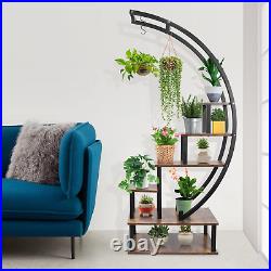 2 Pcs 6 Tier Tall Metal Indoor Plant Stands with Hanging Loop, Half Moon Shaped L