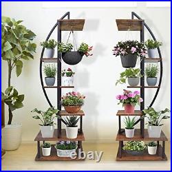 2 Pcs Half Moon Plant Stand Indoor 6 Tiers Metal Plant Shelf Ladder Wood Flower