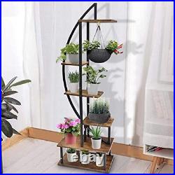 2 Pcs Half Moon Plant Stand Indoor 6 Tiers Metal Plant Shelf Ladder Wood Flower