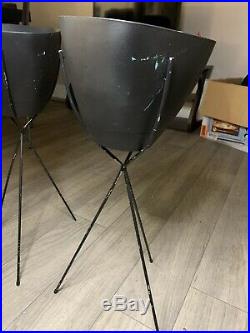 2 RETRO Atomic Mid Century Bullet Planter Plant Stand BASE ONLY BLACK METAL