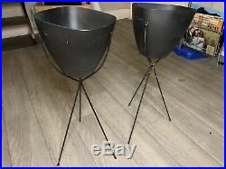 2 RETRO Atomic Mid Century Bullet Planter Plant Stand BASE ONLY BLACK METAL