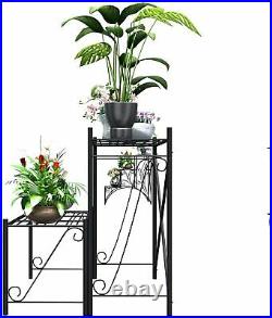 2-Tier Metal Plant Stand Flower Pot Holder Stand Plant Rack Black Indoor Outdoor