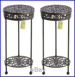 2 Victorian Shabby Distressed Cast Iron Outdoor Flower Plant Pot Stand Table
