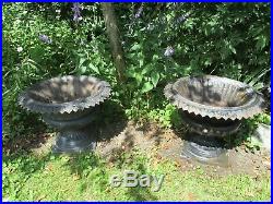 2 vintage cast iron planters antique urn metal outdoor plant stand garden pair