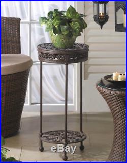 2tier Plant Stand Indoor Outdoor Cast Iron Round Shelf Patio Side Accent Tables