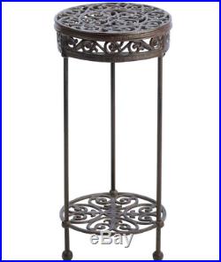 2tier Plant Stand Indoor Outdoor Cast Iron Round Shelf Patio Side Accent Tables