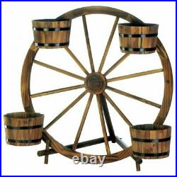 31 Tall Country Style Garden Planter Wood Wagon Wheel Flower Pot Plant Display