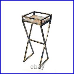35.5 Stone Top Plant Stand with X Legs, Black and Gray