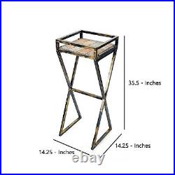 35.5 Stone Top Plant Stand with X Legs, Black and Gray