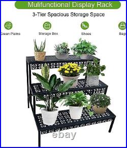 3Tier Stair Style Large Metal Plant Stand Shelf Flower Pot Black, Rectangle
