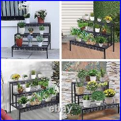 3Tier Stair Style Large Metal Plant Stand Shelf Flower Pot Black, Rectangle