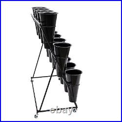 3-Layer Flower Display Stand Heavy Duty Metal Plant Stand with Wheels + 12 Bucket