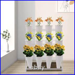 3-Layer Flower Display Stand Metal Plant Stand withWheels Plant Shelf&12 Buckets