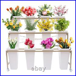 3-Layer Flower Display Stand Metal Plant Stand with Wheels 12 Bucket Heavy Duty