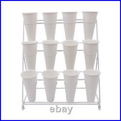 3-Layer Flower Display Stand Metal Plant Stand with Wheels + 12 Bucket Heavy Duty