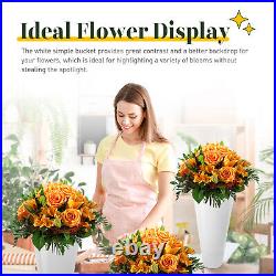 3 Layers Flower Display Stand + 12Pcs Buckets Metal Plant Stand with Wheels White