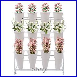 3 Layers Flower Display Stand Metal Plant Stand withWheels Plant Shelf+12 Buckets